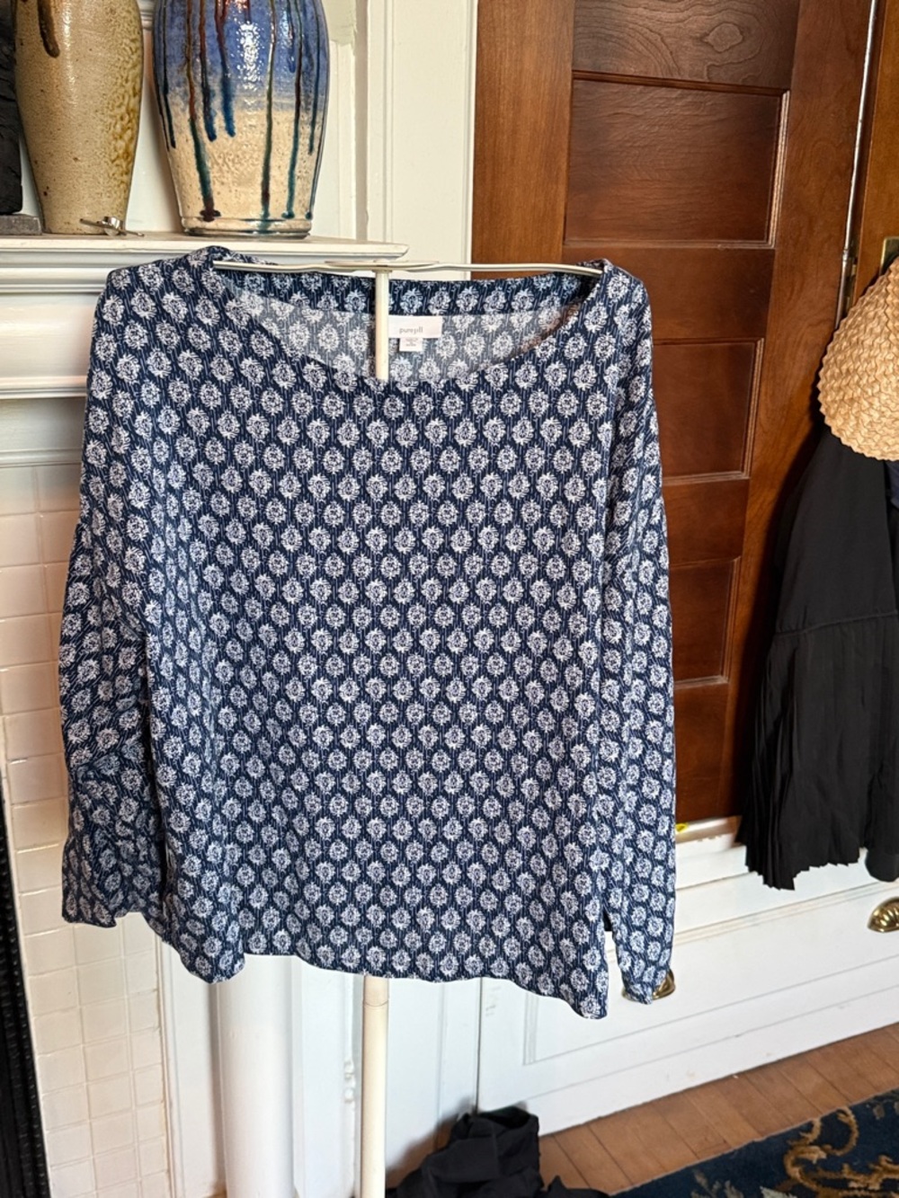 Pure Jill by J. Jill Navy and White Printed Long-Sleeve Blouse- never worn